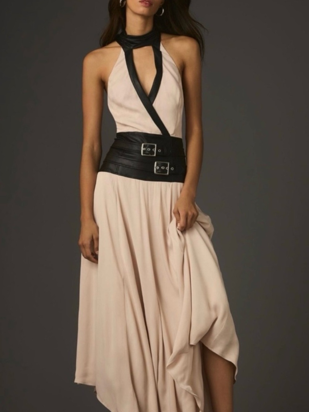 Anthropologie Mauve Blush Maxi Dress with Black Straps